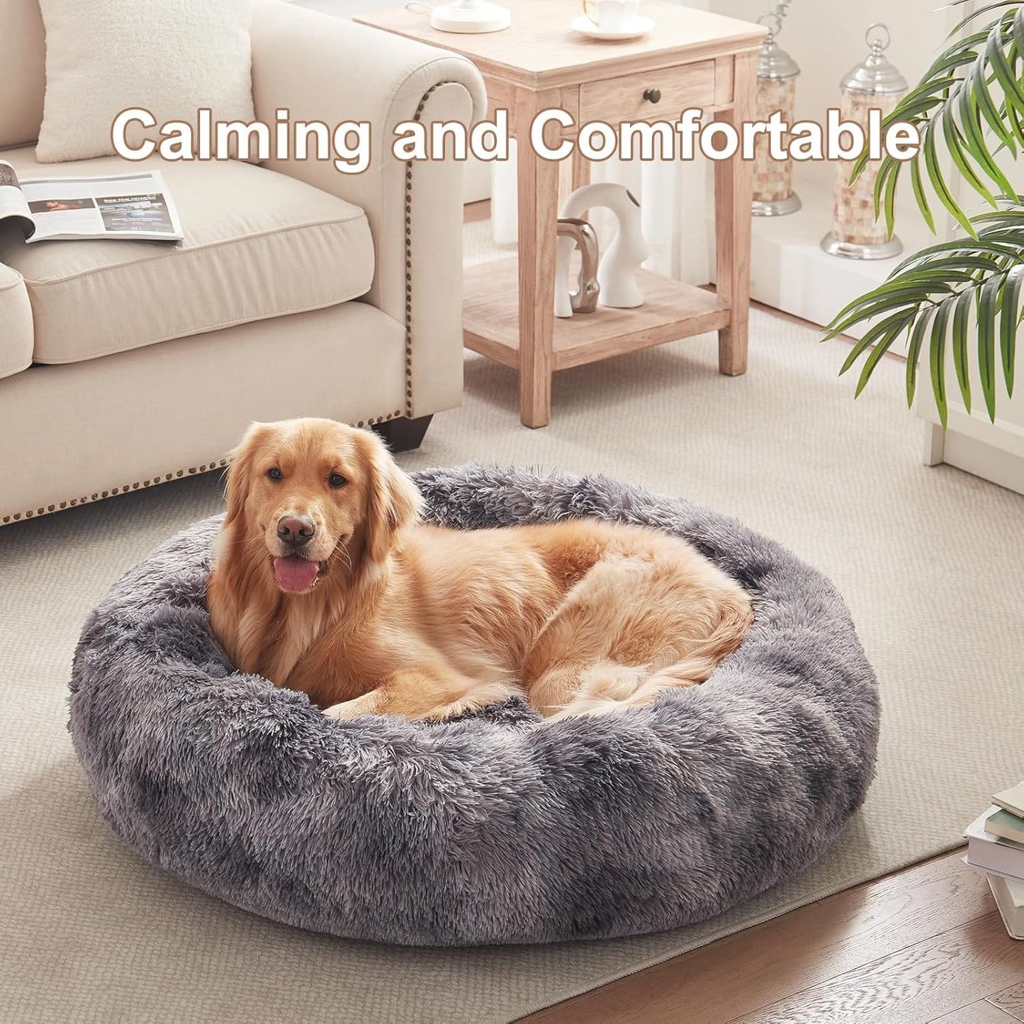 FluffyPaw 40" Tie-Dye Gray Donut Dog Bed – Soft, Calming, Cozy Pet Bed | FluffyPaw