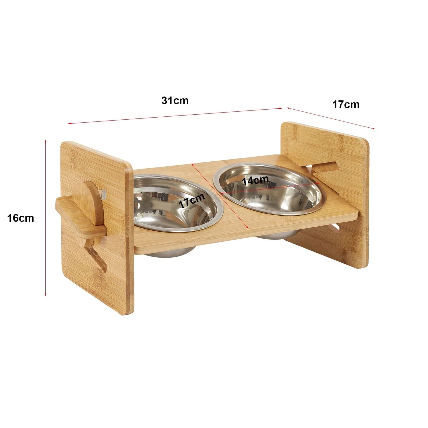 FluffyPaw Adjustable Wooden Raised Cat Bowls with Bamboo Stand & Steel Dish