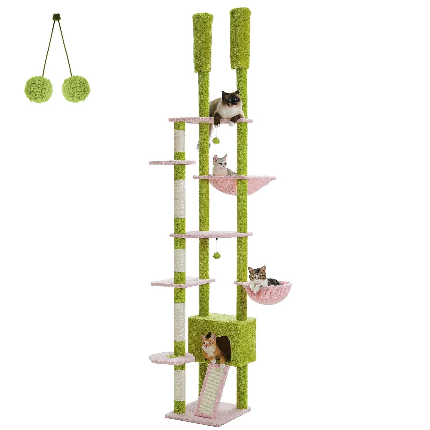 FluffyPaw Cactus Cat Tree Floor to Ceiling Cat Tower Adjustable Height with Cat Condo Cozy Hammock and Scratching Post Tall Activity Tree Amt0249Pk (1052_100014065) / Floor To Ceiling (1052_100014065)