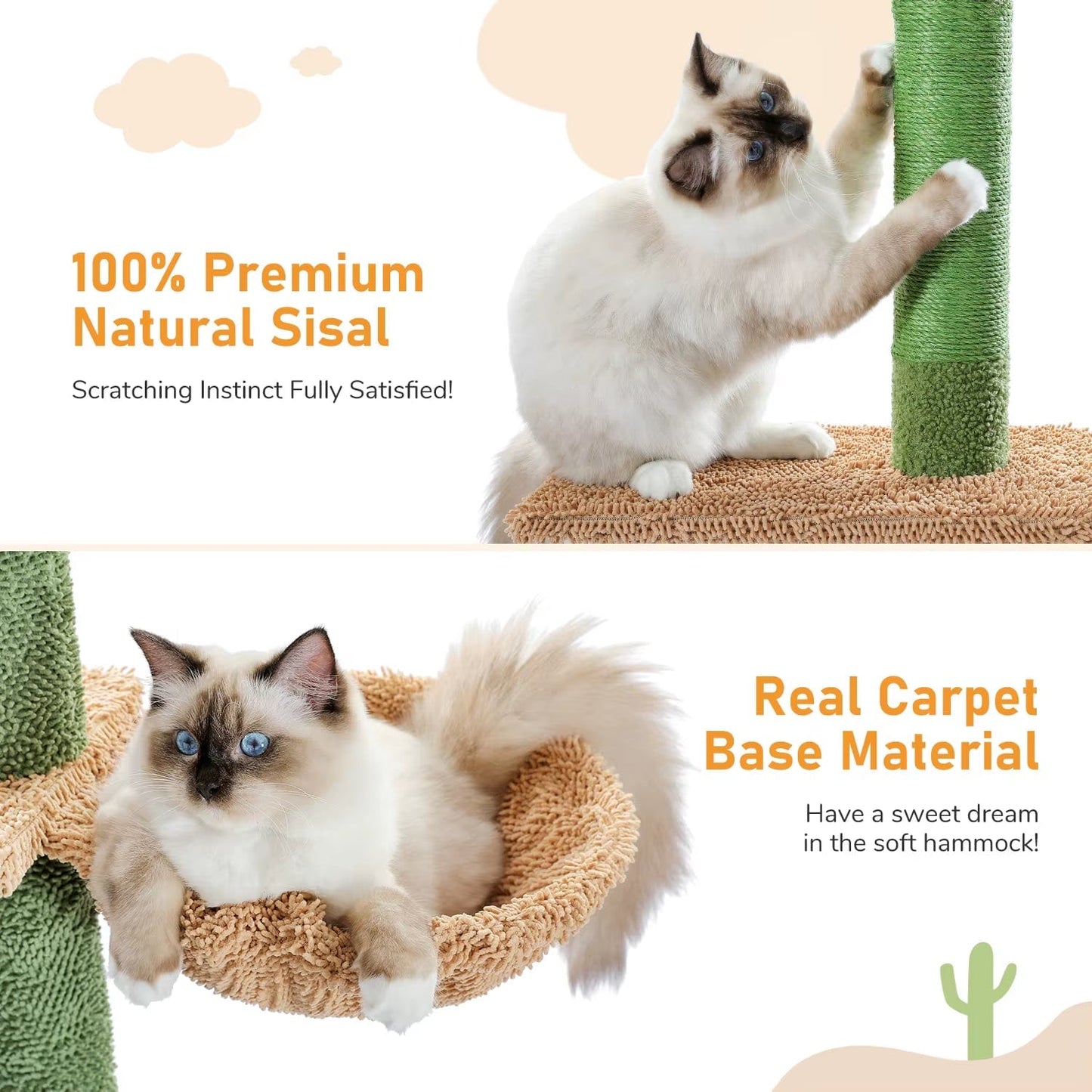 FluffyPaw Cat Tree 5-Tier Floor to Ceiling Cat Tower Cactus Tall Climbing Tree with Scratching Post Hammock Dangling Ball for Indoor Cats Amt0187Gn (175_361385) / L (175_361385)