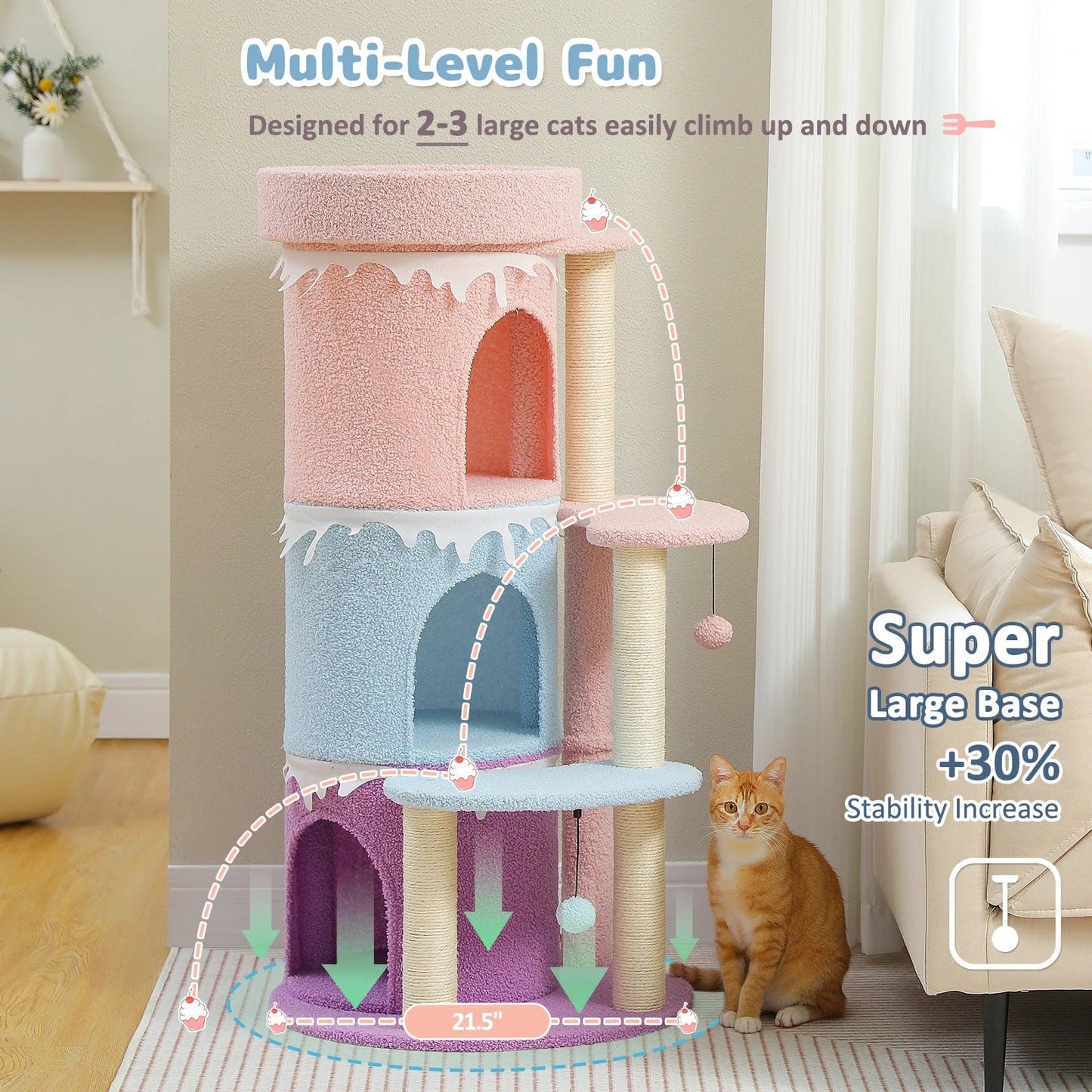 FluffyPaw Cat Tree Cat Condos for Large Cats, Cat Tower House with Large Top Perch and Sisal Covered Scratching Posts for Indoor Cats Gift