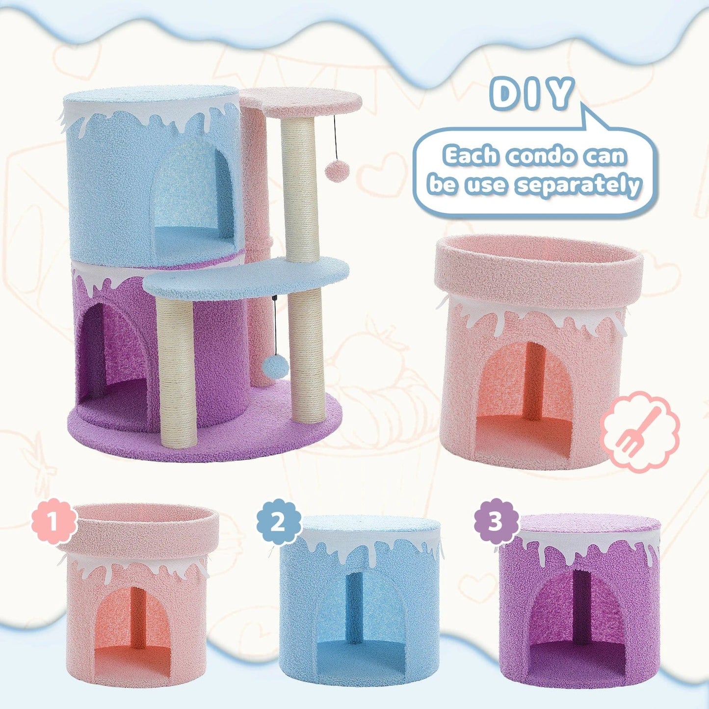FluffyPaw Cat Tree Cat Condos for Large Cats, Cat Tower House with Large Top Perch and Sisal Covered Scratching Posts for Indoor Cats Gift