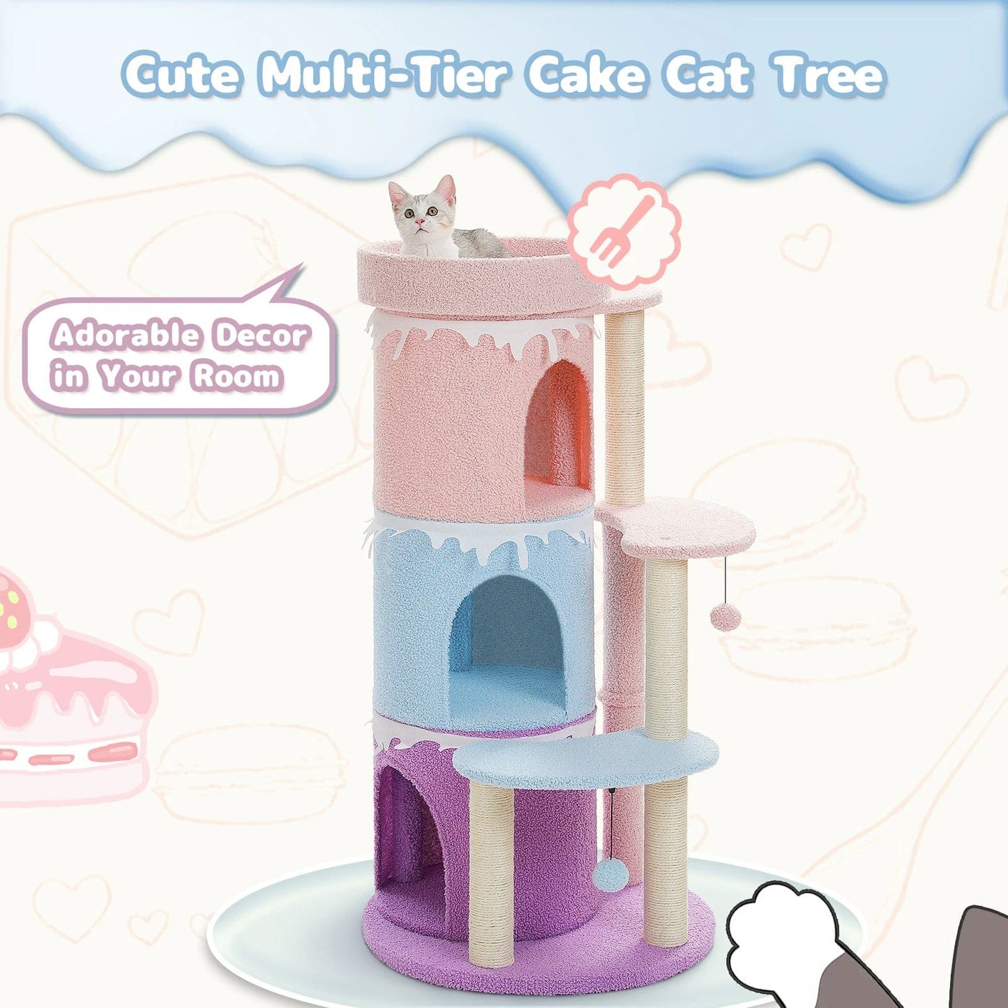 FluffyPaw Cat Tree Cat Condos for Large Cats, Cat Tower House with Large Top Perch and Sisal Covered Scratching Posts for Indoor Cats Gift