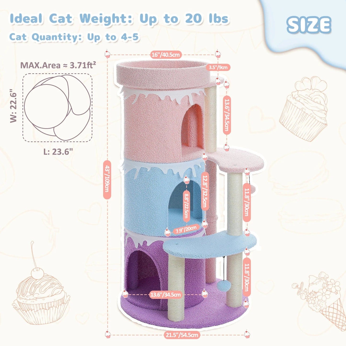 FluffyPaw Cat Tree Cat Condos for Large Cats, Cat Tower House with Large Top Perch and Sisal Covered Scratching Posts for Indoor Cats Gift