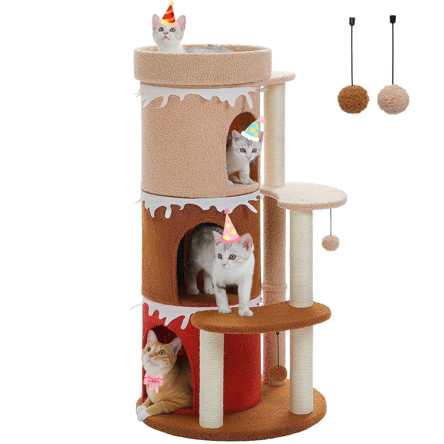 FluffyPaw Cat Tree Cat Condos for Large Cats, Cat Tower House with Large Top Perch and Sisal Covered Scratching Posts for Indoor Cats Gift