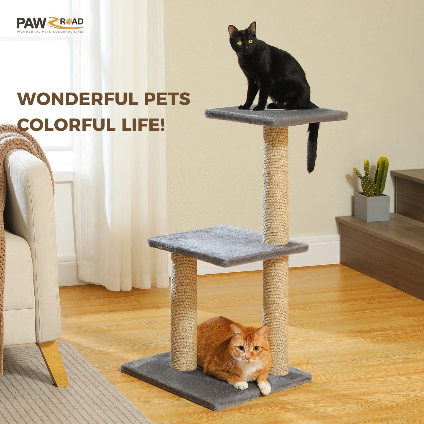 FluffyPaw Cat Tree Cat Tower for Indoor Cats 2 Styles Cat Activity Tree with Cat Scratching Posts Big Hammock and Removable Top Perch Grey