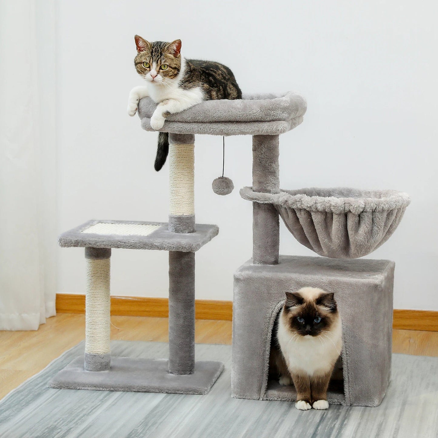 FluffyPaw Cat Tree Cat Tower for Indoor Cats 2 Styles Cat Activity Tree with Cat Scratching Posts Big Hammock and Removable Top Perch Grey