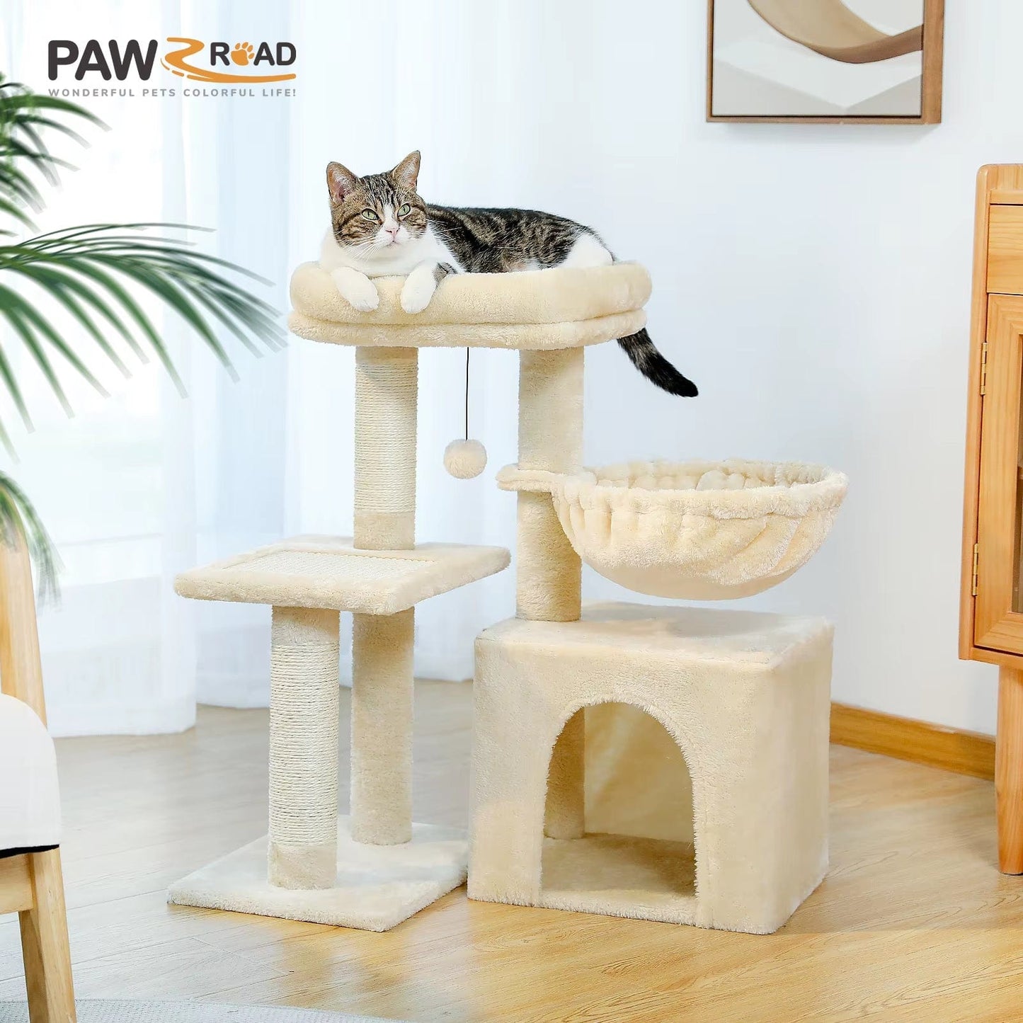 FluffyPaw Cat Tree Cat Tower for Indoor Cats 2 Styles Cat Activity Tree with Cat Scratching Posts Big Hammock and Removable Top Perch Grey