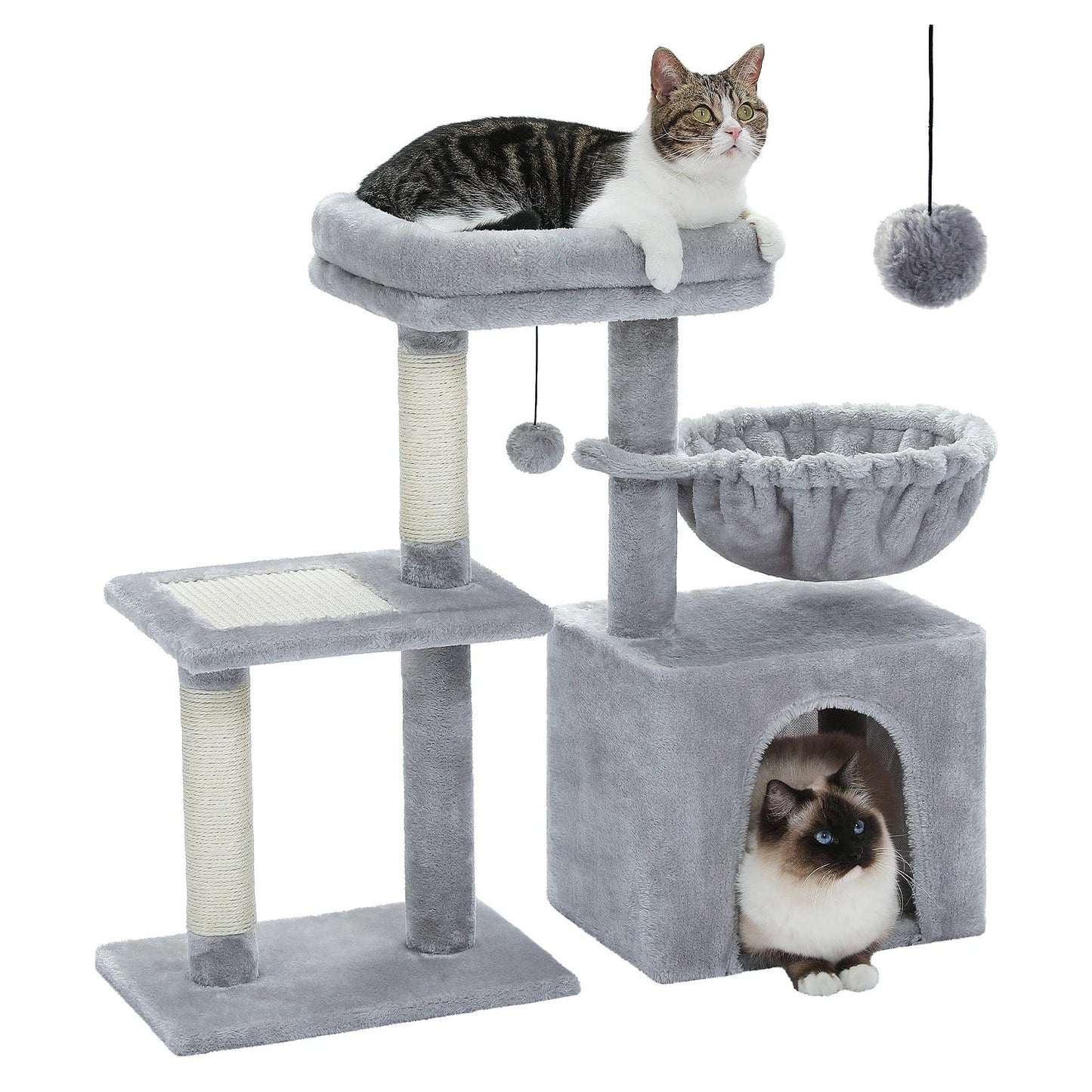FluffyPaw Cat Tree Cat Tower for Indoor Cats 2 Styles Cat Activity Tree with Cat Scratching Posts Big Hammock and Removable Top Perch Grey