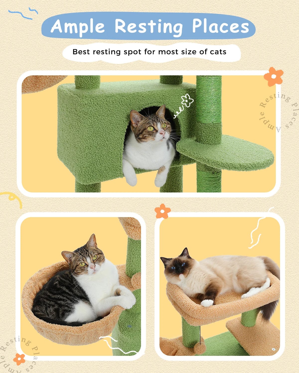 FluffyPaw Cat Tree for Large Cats Cat Tower for Indoor Cats with Large Hammock Cat Condo House and Scratching Post Cat Activity Tree Amt0248Gn