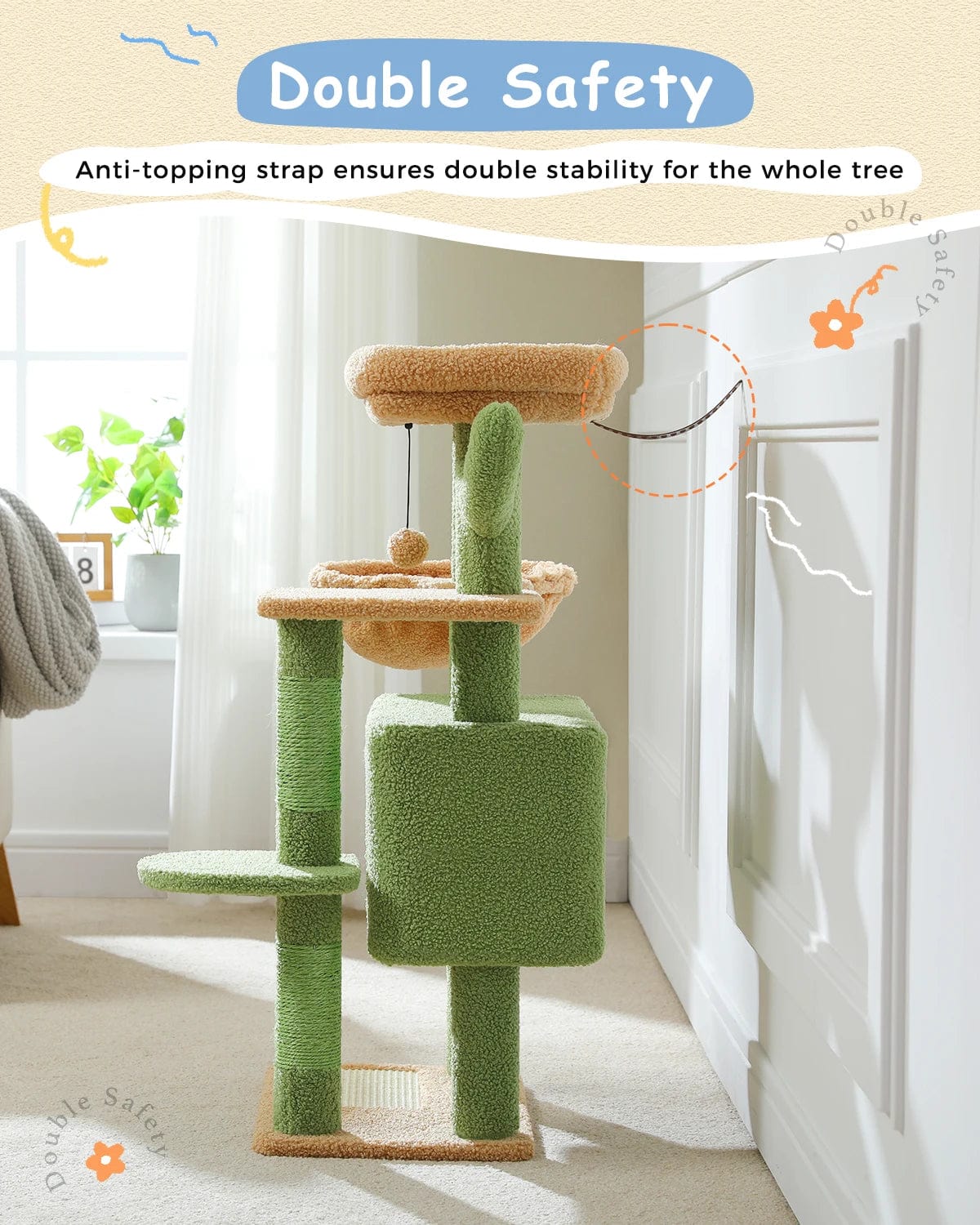 FluffyPaw Cat Tree for Large Cats Cat Tower for Indoor Cats with Large Hammock Cat Condo House and Scratching Post Cat Activity Tree Amt0248Gn
