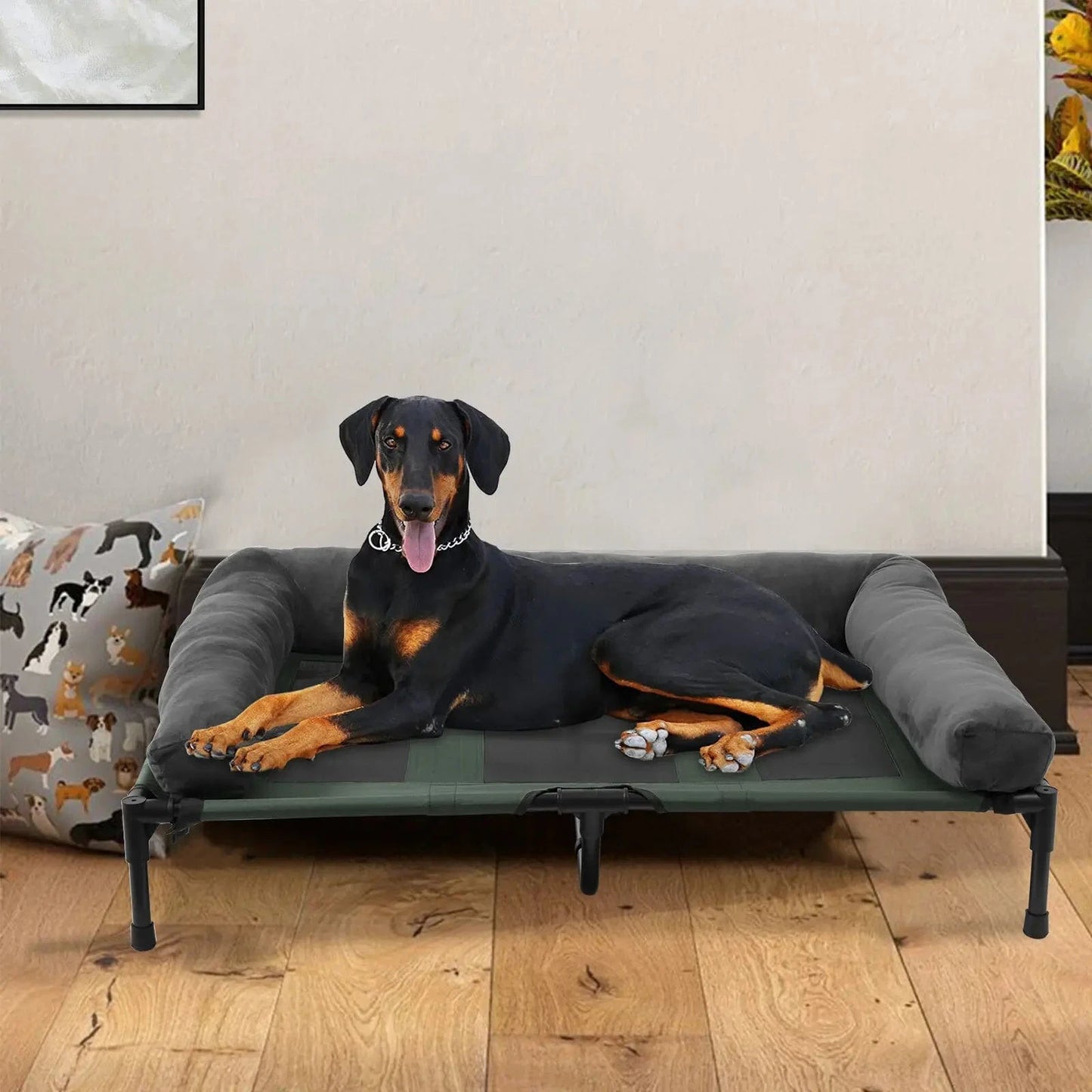 FluffyPaw Elevated Dog & Cat Bed with Plush Bolster – Indoor/Outdoor Cooling XL 110X80X28 cm