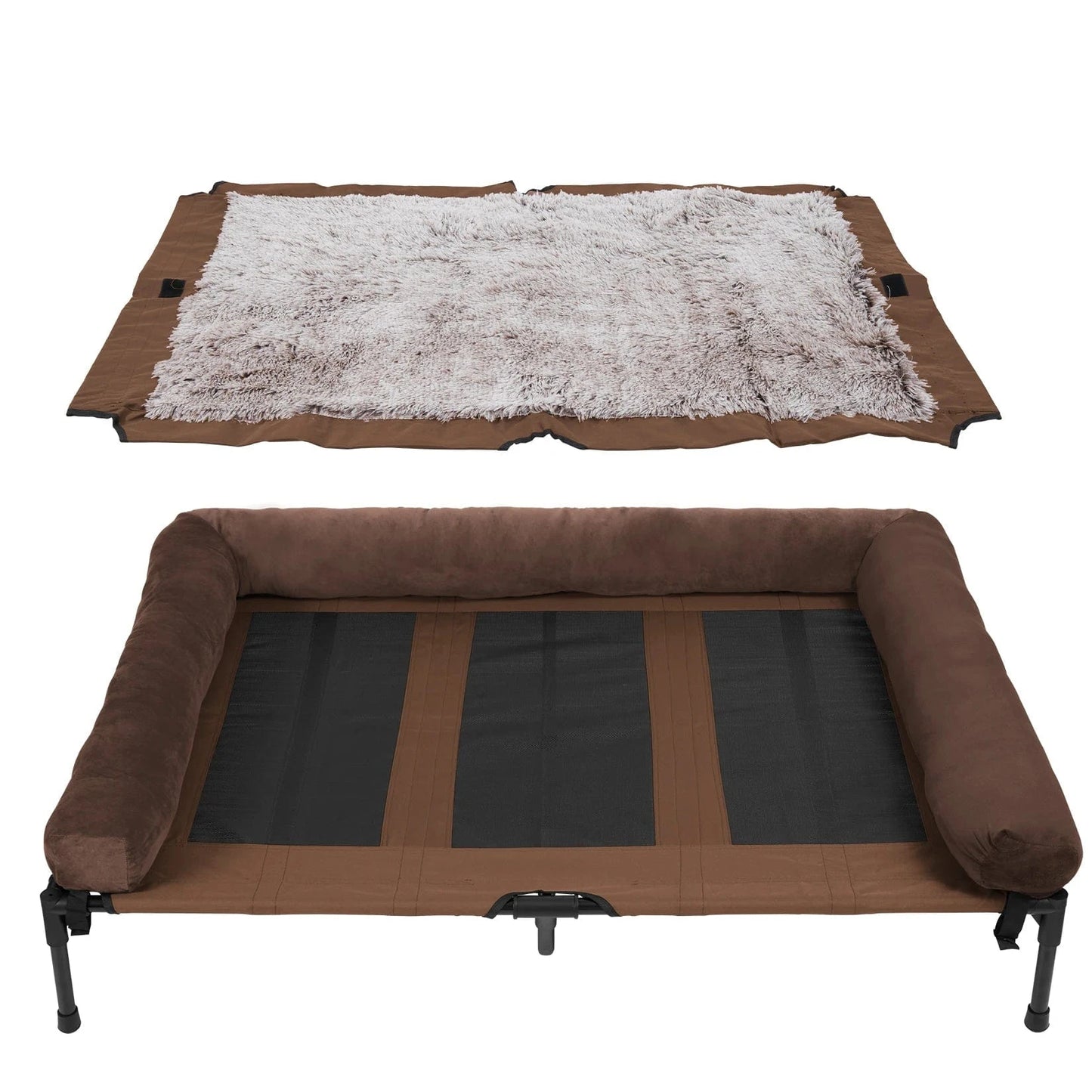 FluffyPaw Extra Large Elevated Dog Bed with Bolster – Cooling & Waterproof