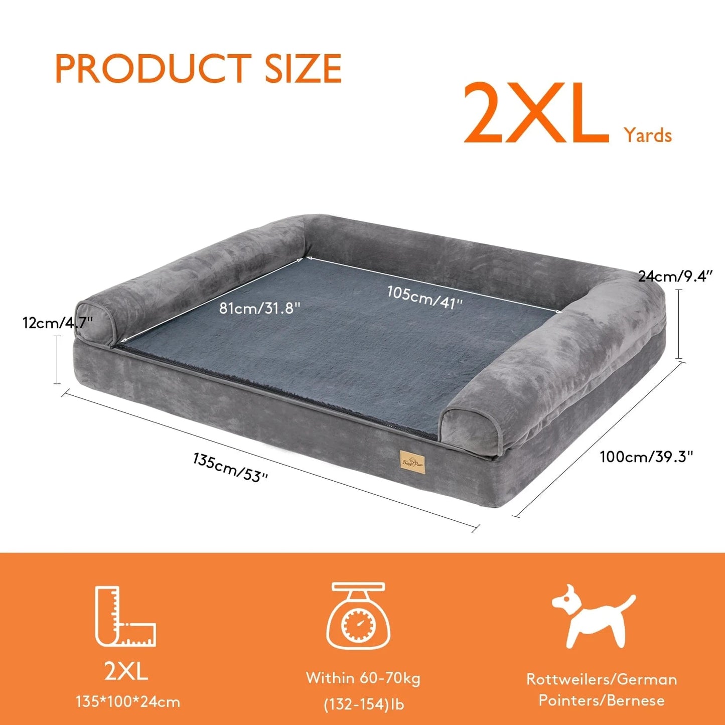 FluffyPaw Extra Large Orthopedic Dog Bed – Washable Foam Mattress Gray Xxlarge