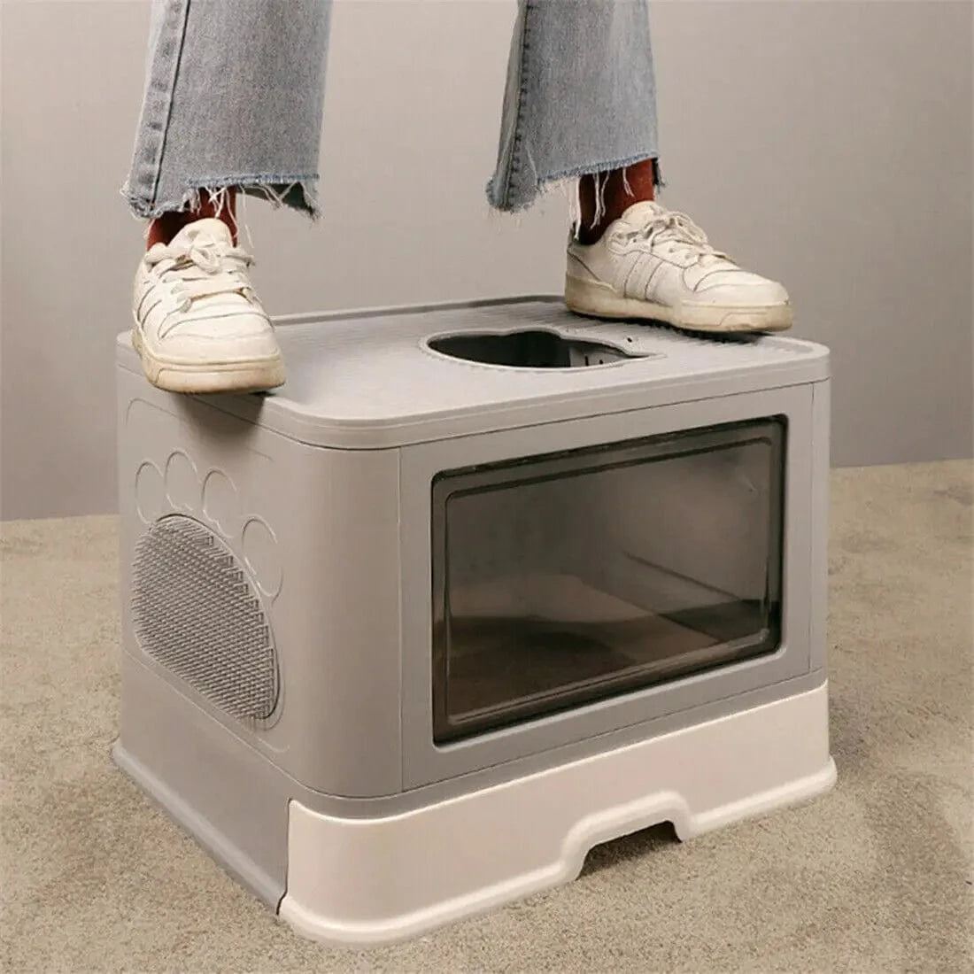 FluffyPaw Foldable Enclosed Cat Litter Box – Front Entry & Top Exit with Scoop