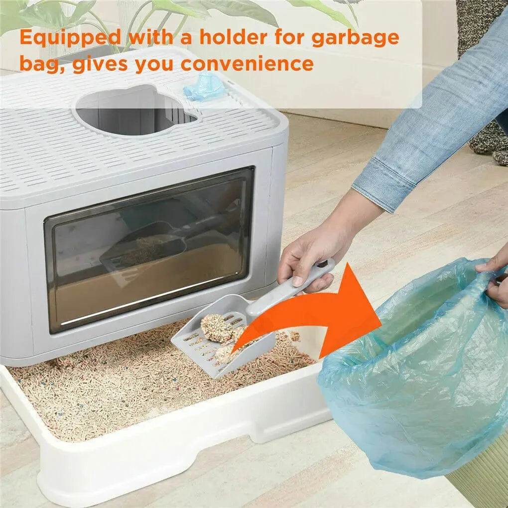 FluffyPaw Foldable Enclosed Cat Litter Box – Front Entry & Top Exit with Scoop