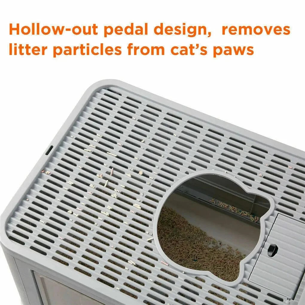 FluffyPaw Foldable Enclosed Cat Litter Box – Front Entry & Top Exit with Scoop