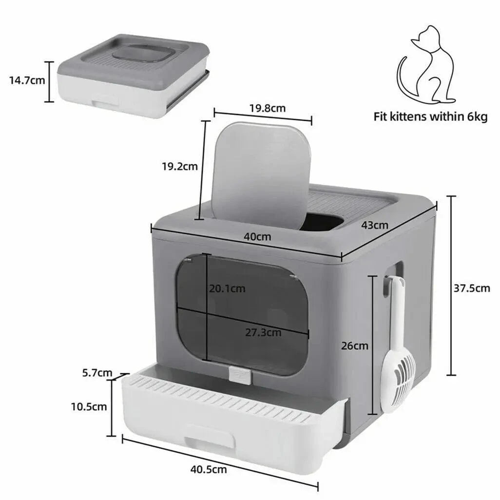 FluffyPaw Foldable Enclosed Cat Litter Box with Scoop – Top & Front Entry