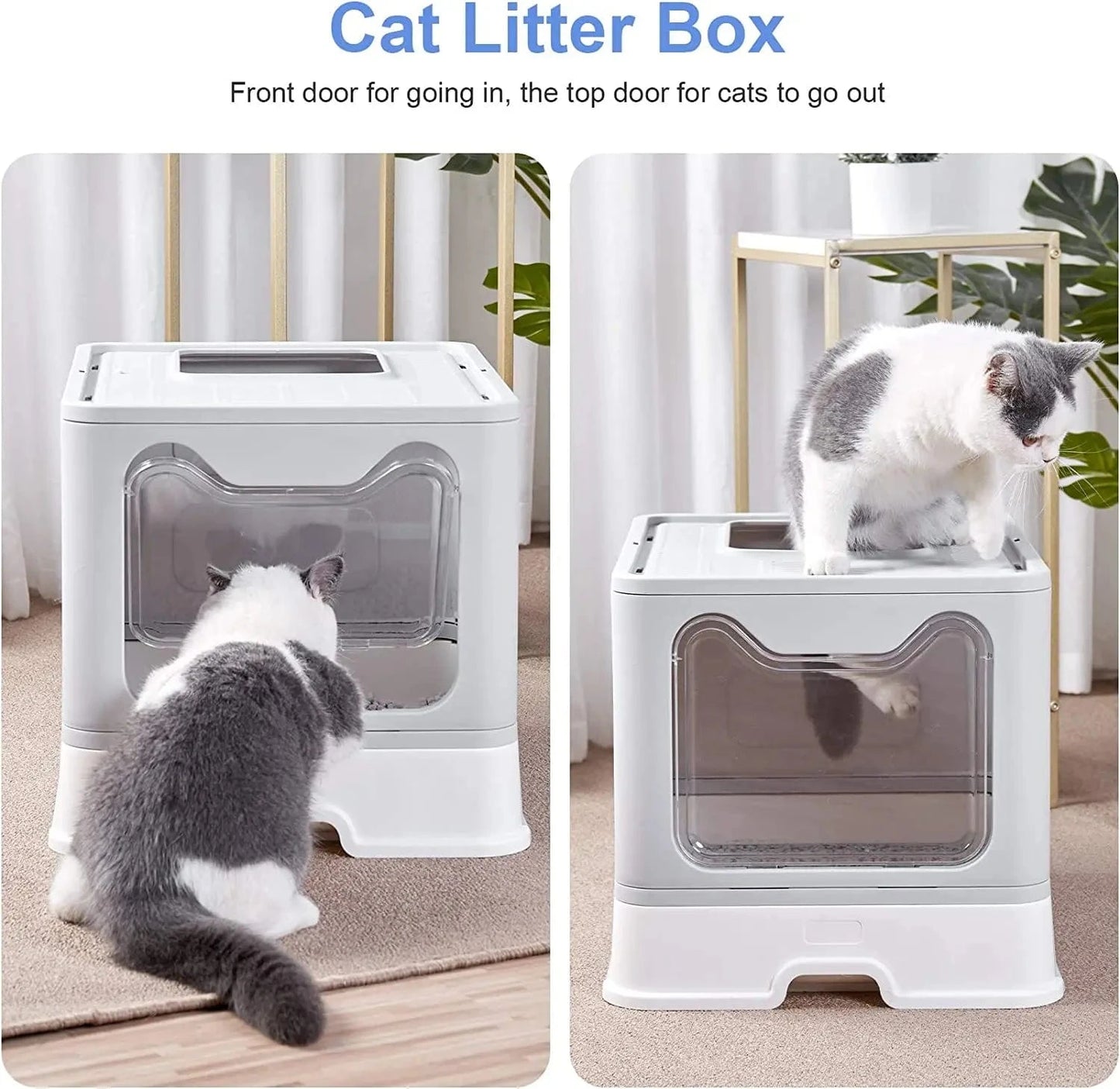 FluffyPaw Front Entry & Top Exit Cat Litter Box – XL Foldable with Scoop & Drawer Gray