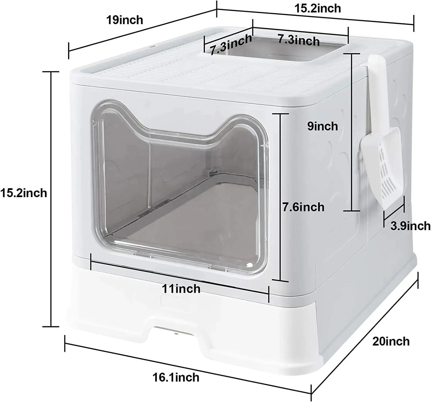 FluffyPaw Front Entry & Top Exit Cat Litter Box – XL Foldable with Scoop & Drawer Gray