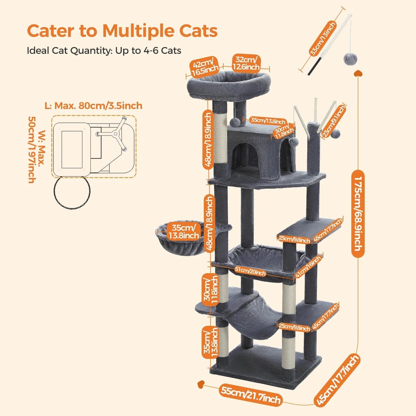 FluffyPaw Large Cat Tree for Indoor Large Cats Tall Cat Tower for Fat Cats with Super Big Hammock, Cat Climbing Trees with Scratching Post