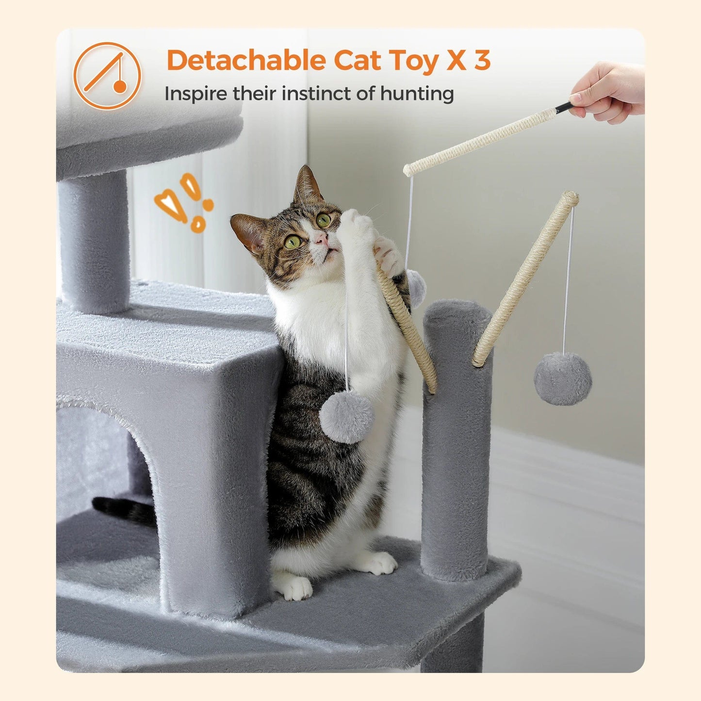 FluffyPaw Large Cat Tree for Indoor Large Cats Tall Cat Tower for Fat Cats with Super Big Hammock, Cat Climbing Trees with Scratching Post