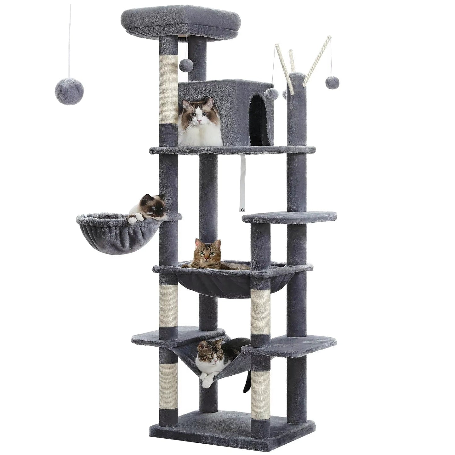 FluffyPaw Large Cat Tree for Indoor Large Cats Tall Cat Tower for Fat Cats with Super Big Hammock, Cat Climbing Trees with Scratching Post Amt0240Dgy (193)