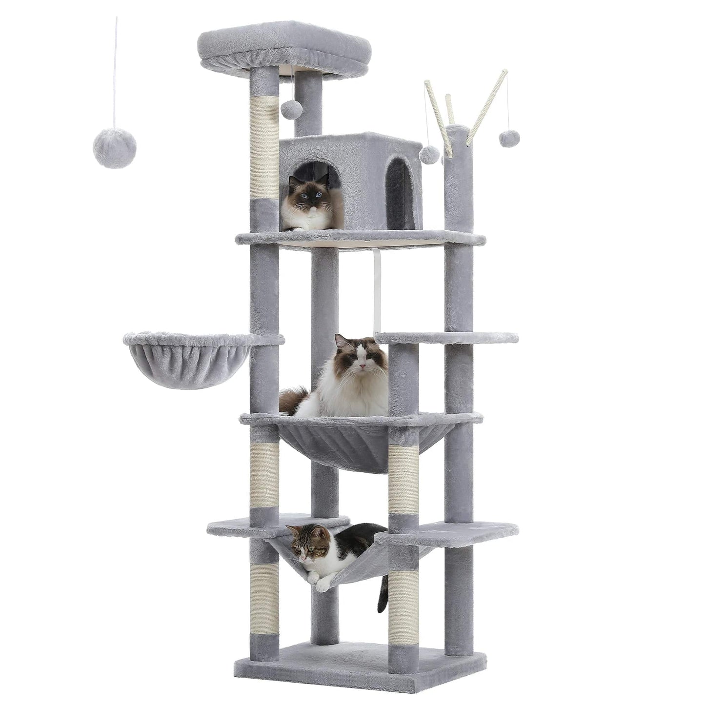 FluffyPaw Large Cat Tree for Indoor Large Cats Tall Cat Tower for Fat Cats with Super Big Hammock, Cat Climbing Trees with Scratching Post Amt0240Gy (691)
