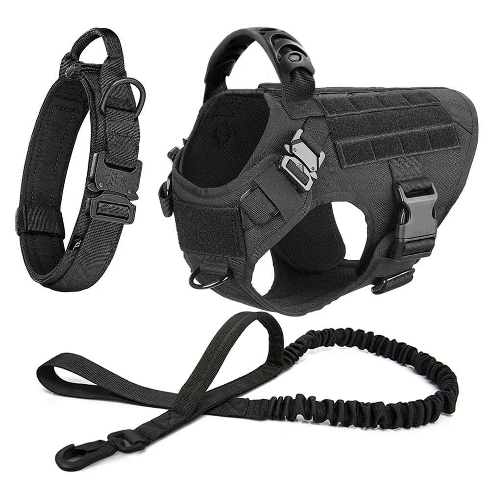 FluffyPaw Large Dog Harness and Leash Set for Medium & Large Dogs Black 3 Pieces / S