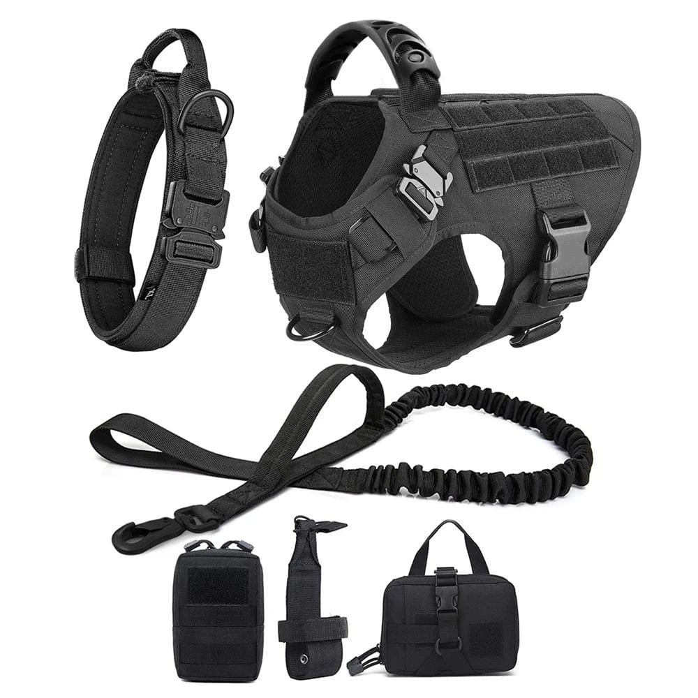 FluffyPaw Large Dog Harness and Leash Set for Medium & Large Dogs Black 6 Pieces / S