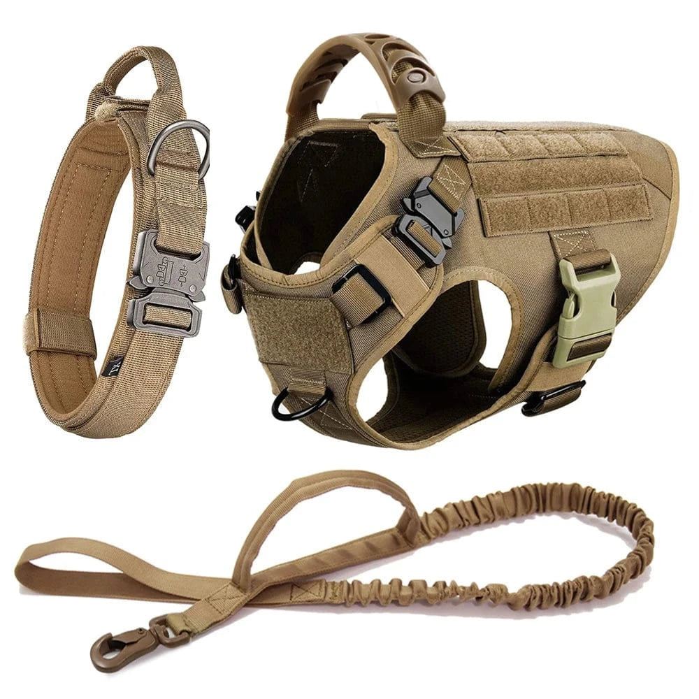 FluffyPaw Large Dog Harness and Leash Set for Medium & Large Dogs Brown 3 Pieces / S