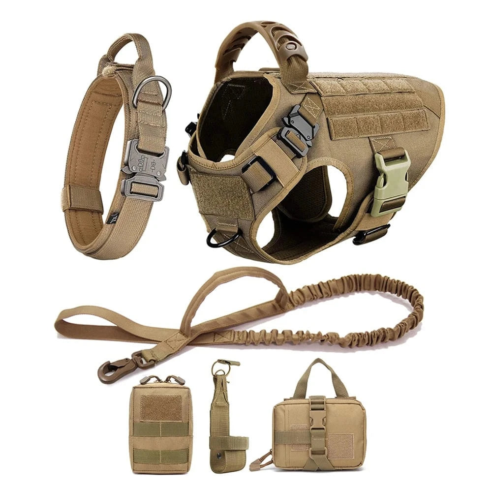 FluffyPaw Large Dog Harness and Leash Set for Medium & Large Dogs Brown 6 Pieces / S