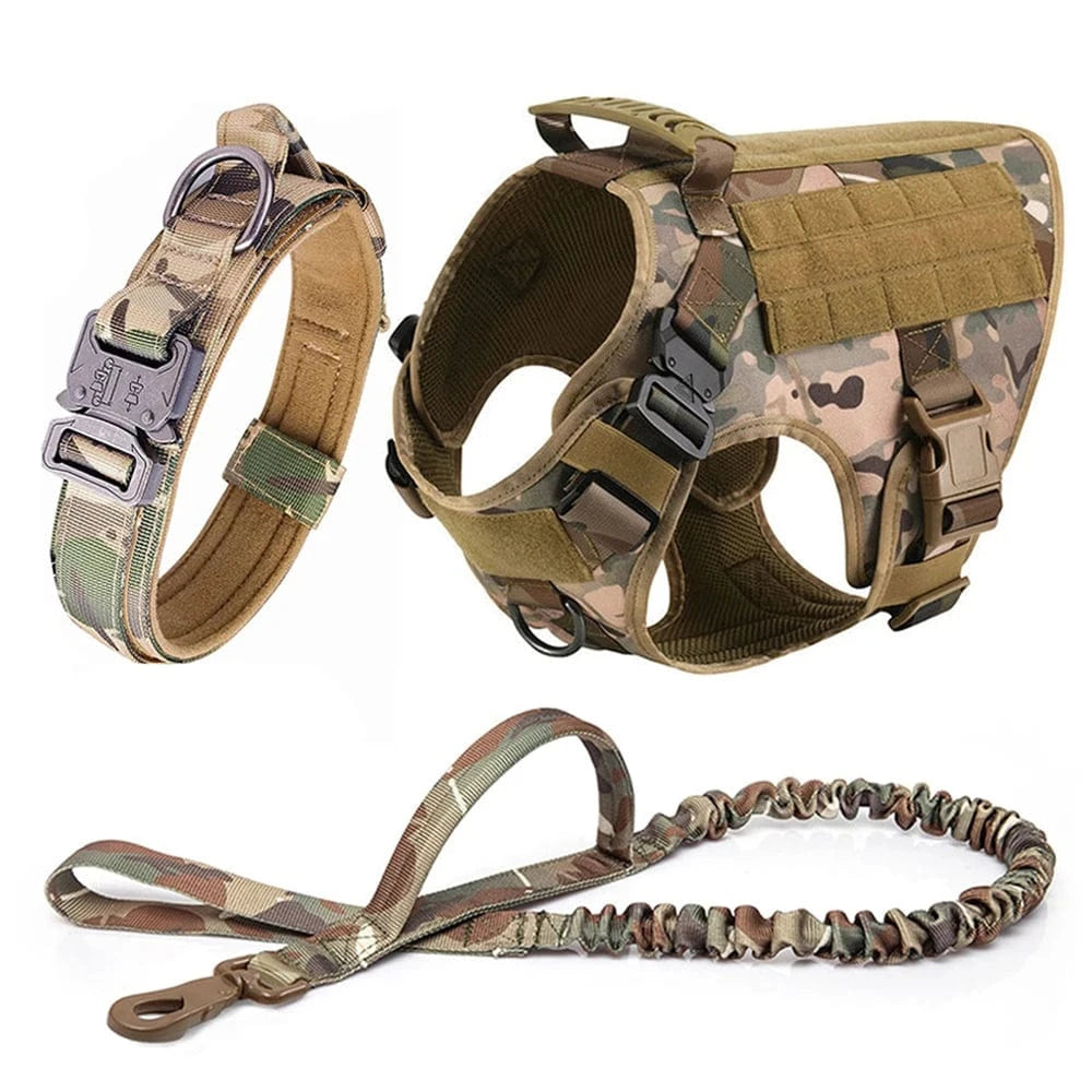 FluffyPaw Large Dog Harness and Leash Set for Medium & Large Dogs Camouflage 3 Pieces / S