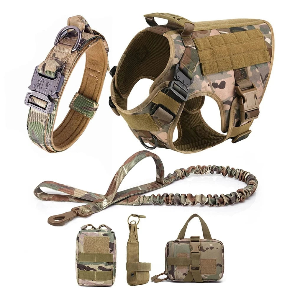 FluffyPaw Large Dog Harness and Leash Set for Medium & Large Dogs Camouflage 6 Pieces / S