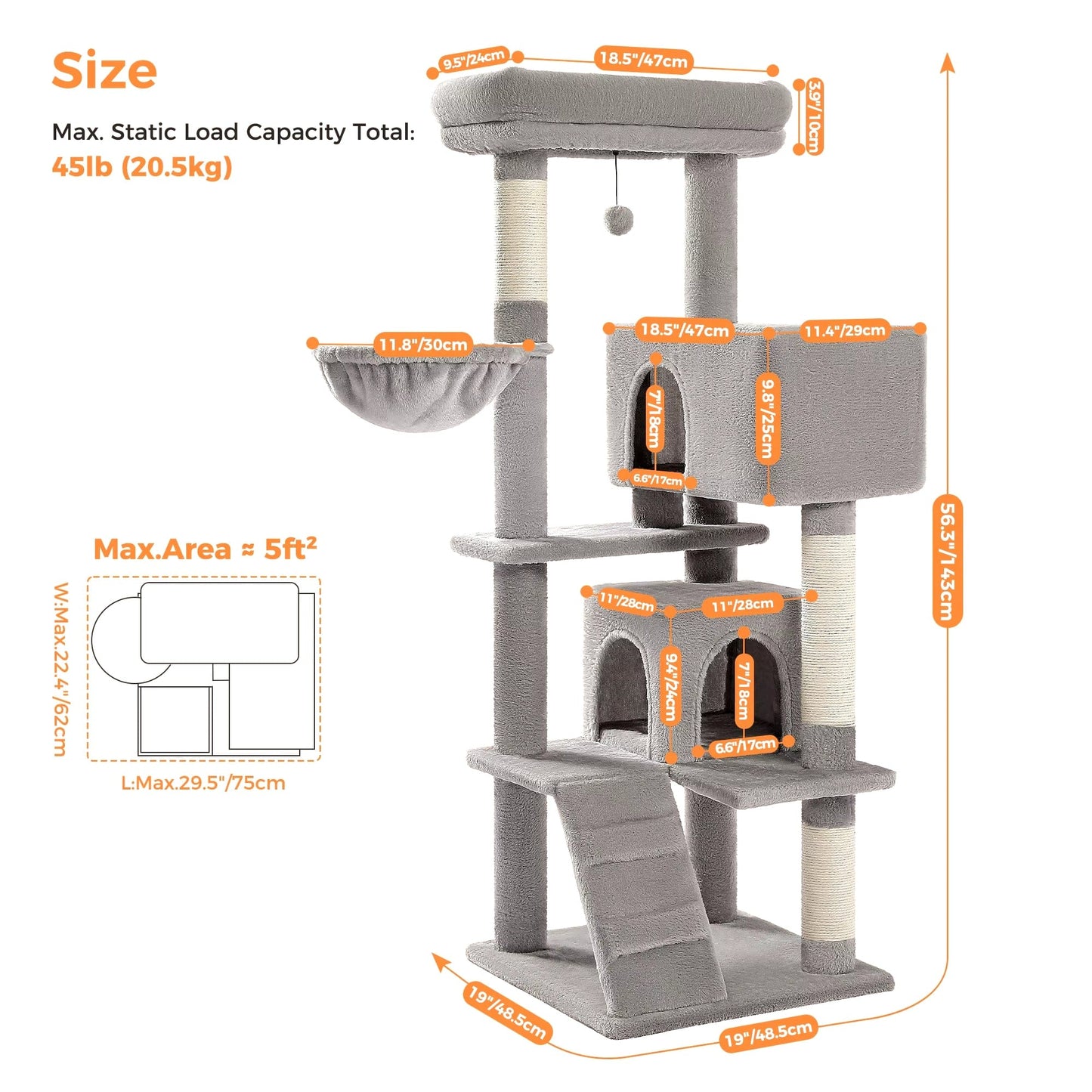 FluffyPaw Multi-Level Luxury Cat Tree Tower with Cat Condo Cozy Perches Pet Play House Scratching Post Stable Cat Tower with Hanging Ball