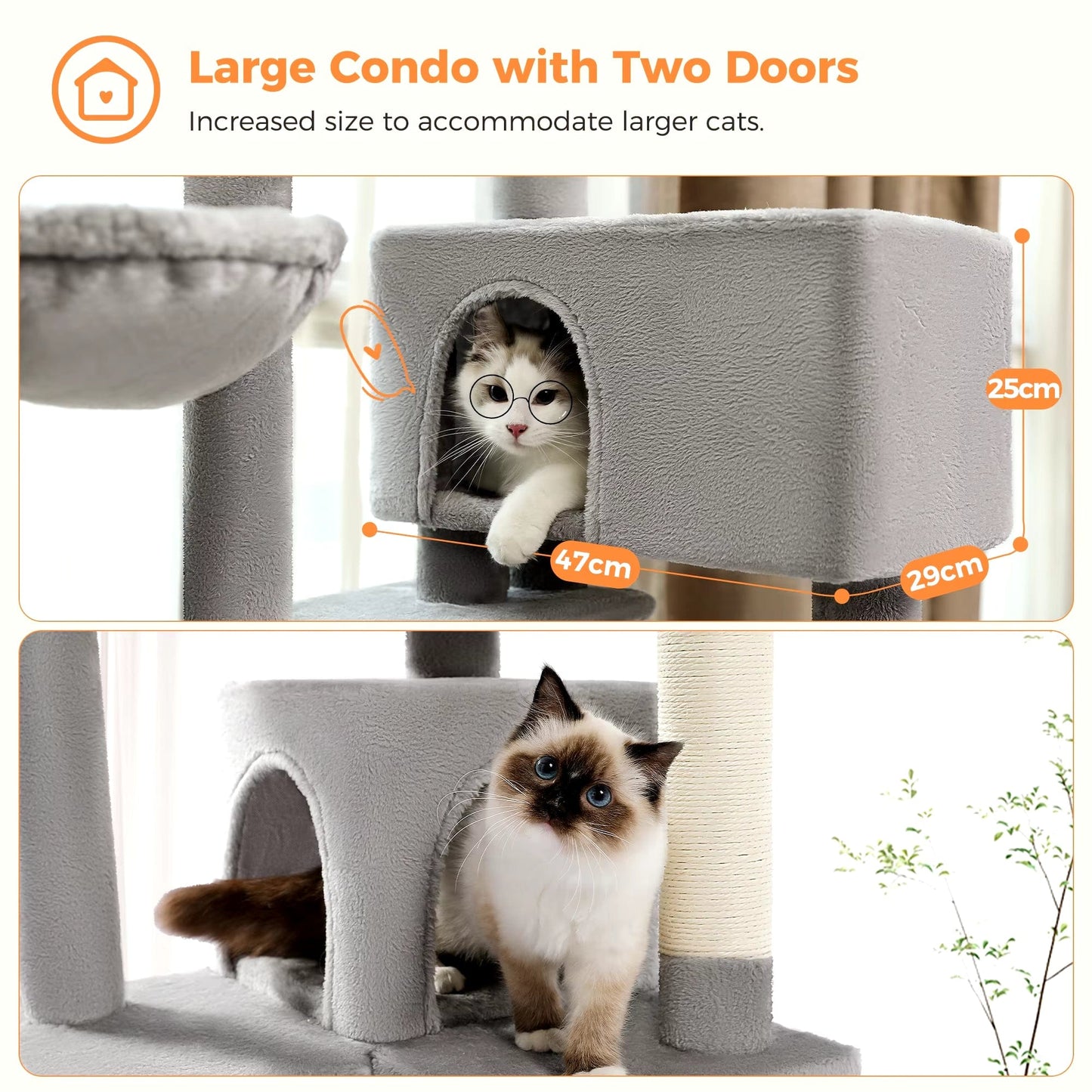 FluffyPaw Multi-Level Luxury Cat Tree Tower with Cat Condo Cozy Perches Pet Play House Scratching Post Stable Cat Tower with Hanging Ball