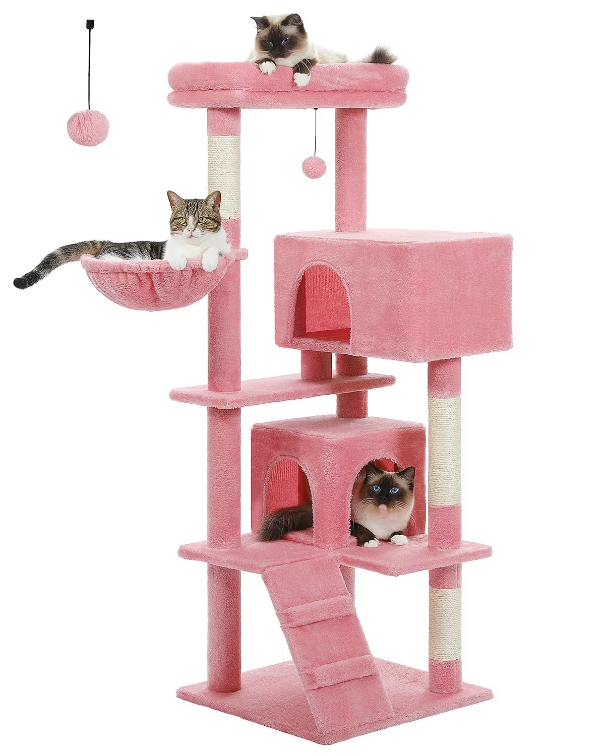 FluffyPaw Multi-Level Luxury Cat Tree Tower with Cat Condo Cozy Perches Pet Play House Scratching Post Stable Cat Tower with Hanging Ball Amt0111Pk (1052)