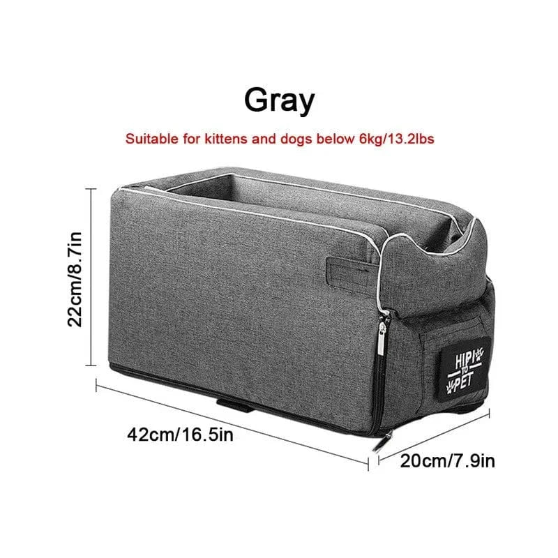 FluffyPaw Portable Dog Car Seat – Central Seat Carrier for Small Pets Gray / 42X22X20 Cm