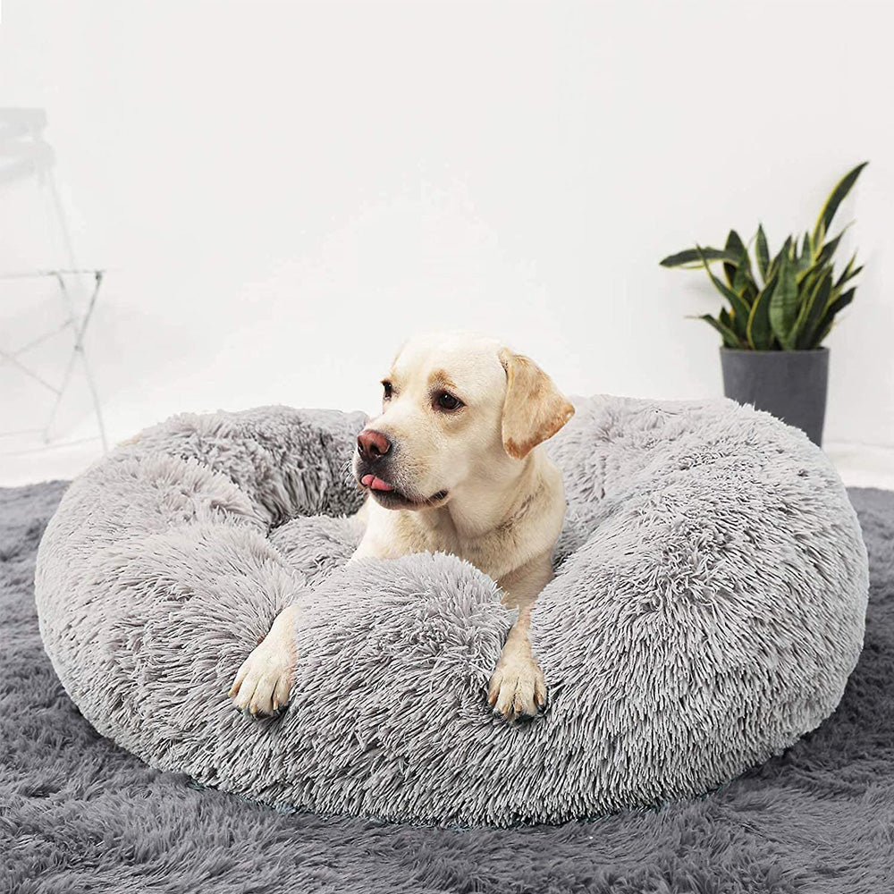 Fluffy Calming Donut Dog Bed