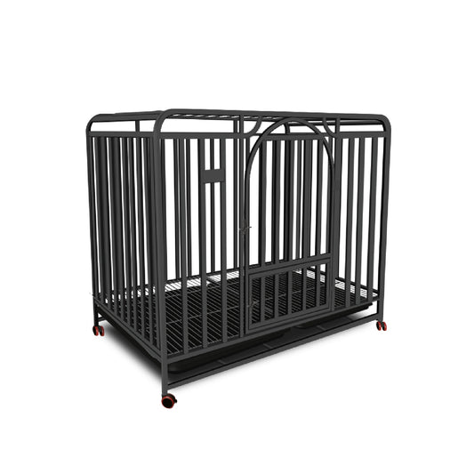 43" Square Tube Dual Tray Dog Crate With Casters