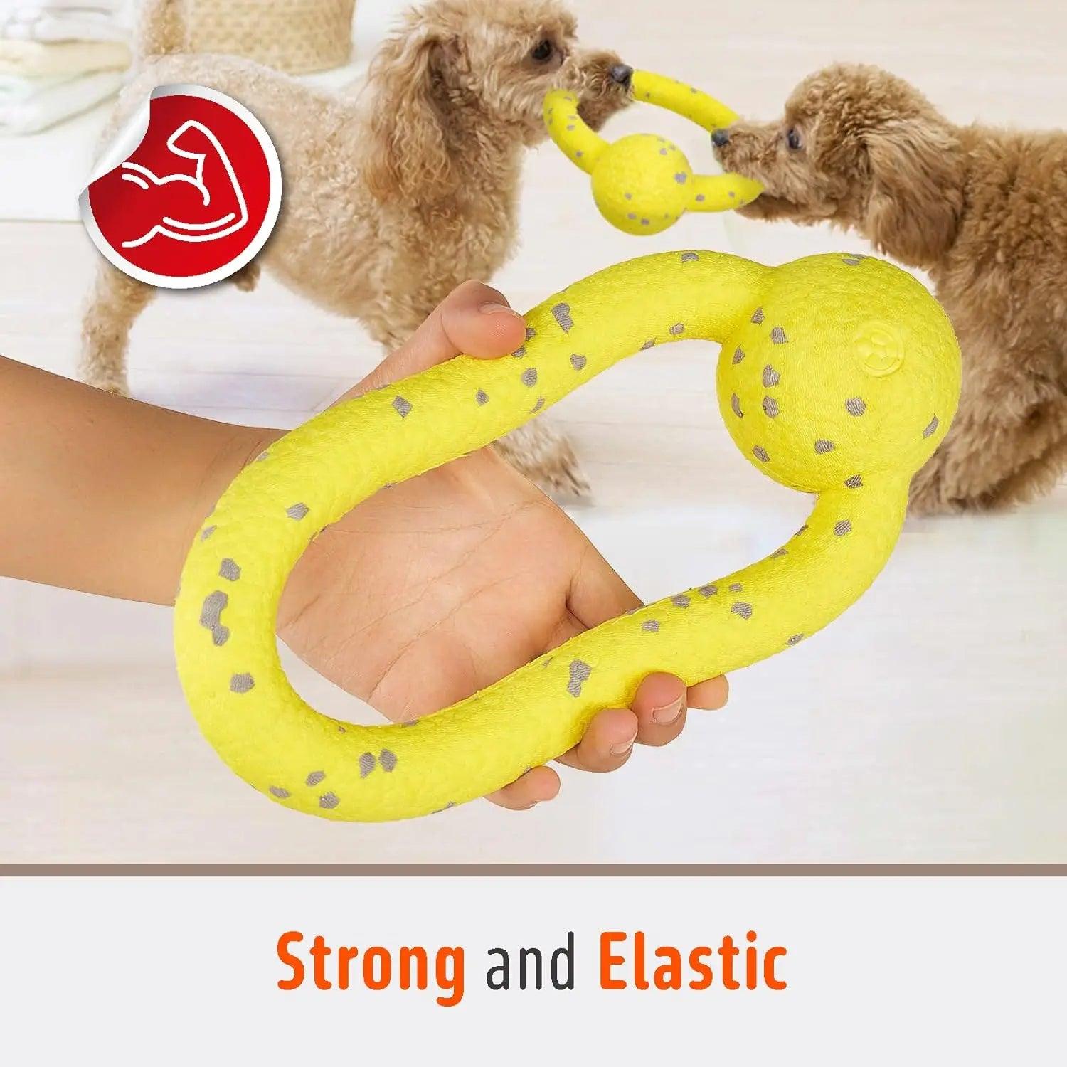 FluffyPaw 3 Pack Dog Toy Bounce Ball Tug War Ring Set