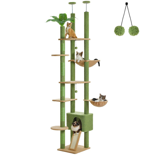 FluffyPaw Cactus Cat Tree Floor to Ceiling Cat Tower Adjustable Height with Cat Condo Cozy Hammock and Scratching Post Tall Activity Tree Amt0249Gn (175_100014065) / Floor To Ceiling (175_100014065)