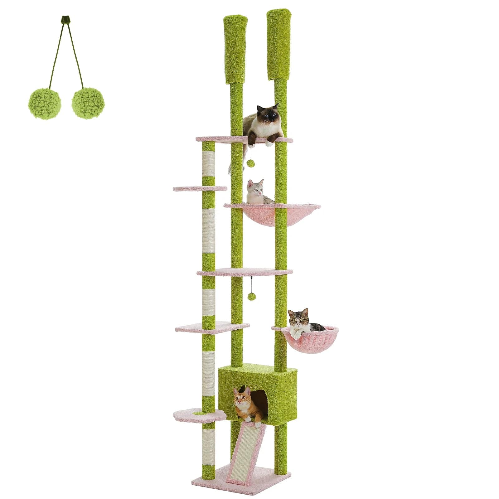 FluffyPaw Cactus Cat Tree Floor to Ceiling Cat Tower Adjustable Height with Cat Condo Cozy Hammock and Scratching Post Tall Activity Tree Amt0249Pk (1052_100014065) / Floor To Ceiling (1052_100014065)