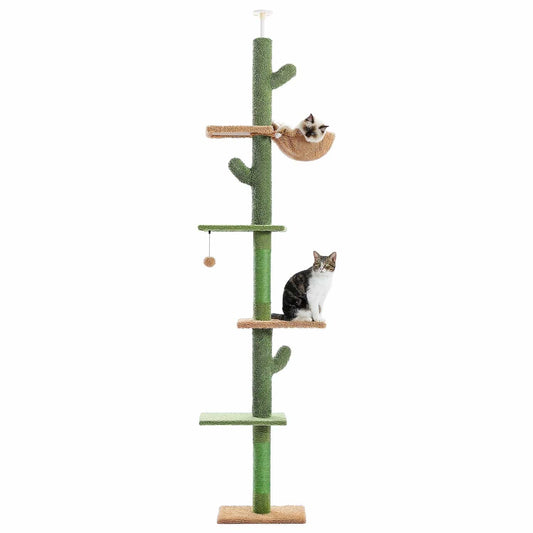 FluffyPaw Cat Tree 5-Tier Floor to Ceiling Cat Tower Cactus Tall Climbing Tree with Scratching Post Hammock Dangling Ball for Indoor Cats Amt0187Gn (175_361385) / L (175_361385)