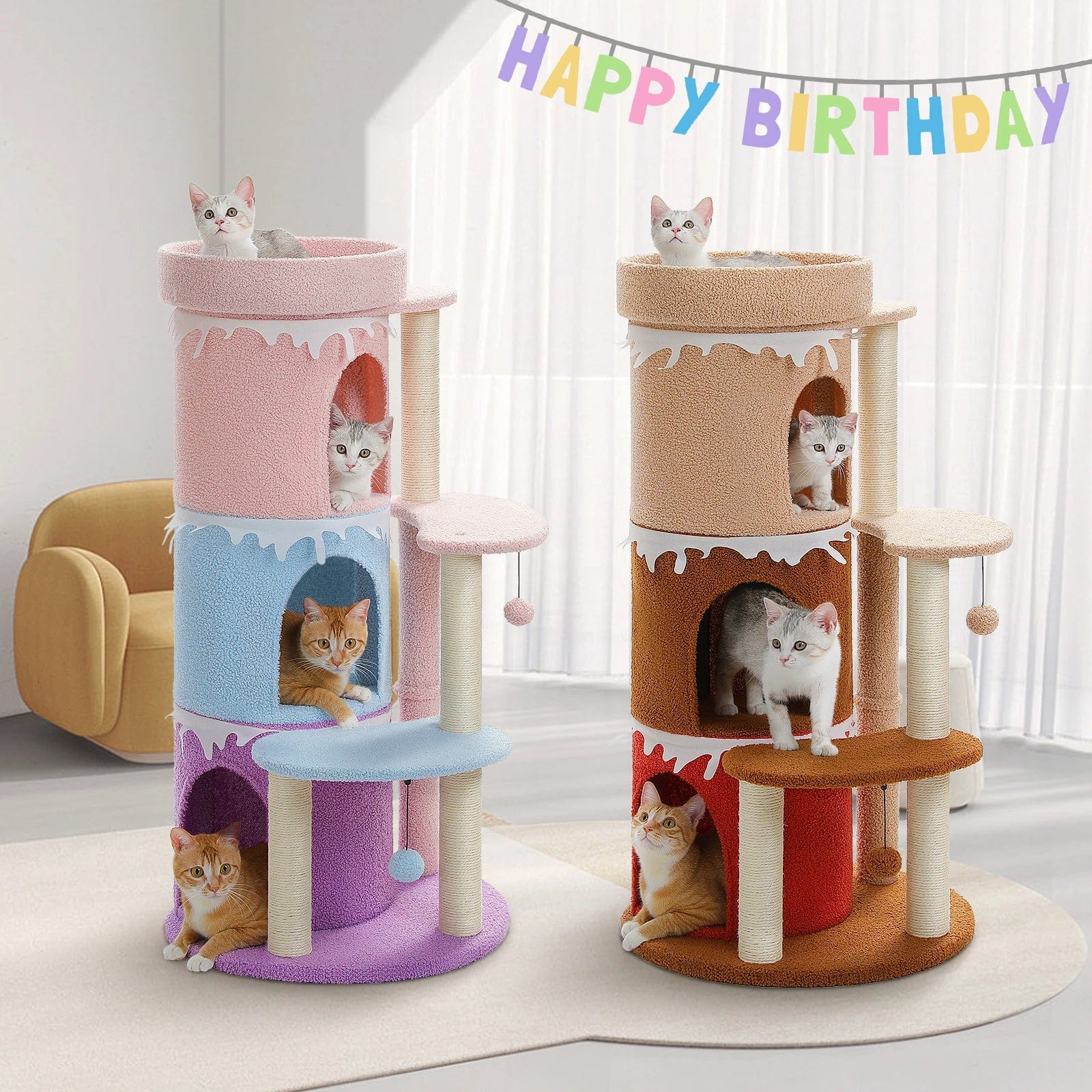 FluffyPaw Cat Tree Cat Condos for Large Cats, Cat Tower House with Large Top Perch and Sisal Covered Scratching Posts for Indoor Cats Gift