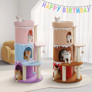 FluffyPaw Cat Tree Cat Condos for Large Cats, Cat Tower House with Large Top Perch and Sisal Covered Scratching Posts for Indoor Cats Gift