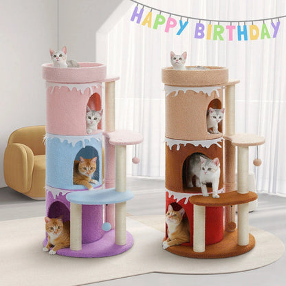 FluffyPaw Cat Tree Cat Condos for Large Cats, Cat Tower House with Large Top Perch and Sisal Covered Scratching Posts for Indoor Cats Gift