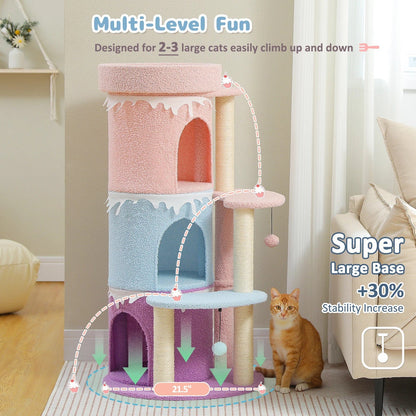 FluffyPaw Cat Tree Cat Condos for Large Cats, Cat Tower House with Large Top Perch and Sisal Covered Scratching Posts for Indoor Cats Gift