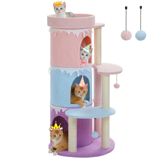 FluffyPaw Cat Tree Cat Condos for Large Cats, Cat Tower House with Large Top Perch and Sisal Covered Scratching Posts for Indoor Cats Gift Amt0280Vc (1052)
