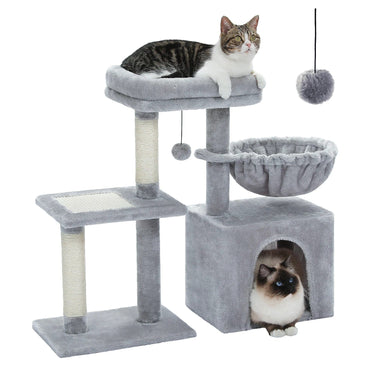 FluffyPaw Cat Tree Cat Tower for Indoor Cats 2 Styles Cat Activity Tree with Cat Scratching Posts Big Hammock and Removable Top Perch Grey